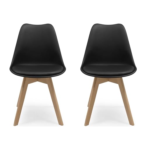 Homely® Pack 2 sillas de Comedor Nórdicas Day | Diseño NÓRDICO ESCANDINAVO | Sillas para Comedor, Salón, Cocina, Dormitorio |Asiento Polipropileno | Patas Haya Reforzada | Color Negro