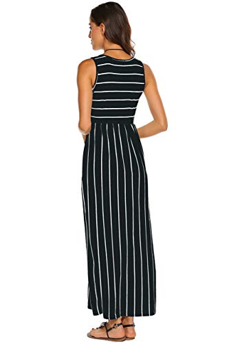 BDTECAOR Damen Sommer Casual Streifen Maxikleid Ärmellos Lockere Strand Swing Tank Kleider Schwarz L 4