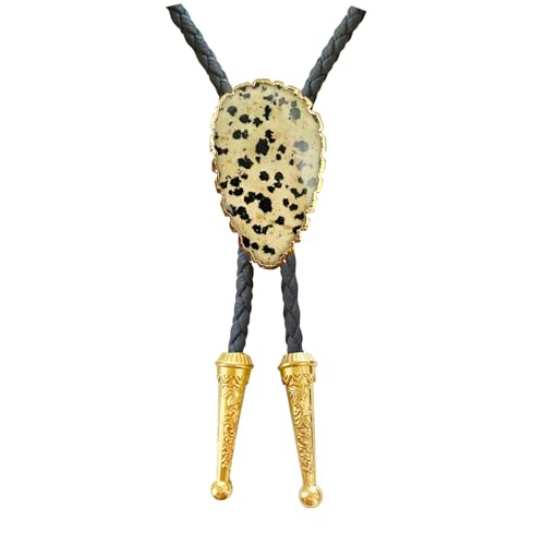 Image of Daisy Del Sol Gemstone Bolo Tie Braided Vegan Faux Leather Natural Stone Gold Handmade Necklace Adjustable Boho Western Jewelry