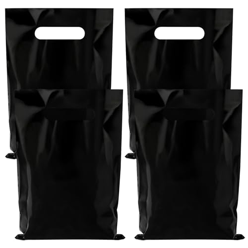 Hxezoc 50 Pieces Black Gift Bags with Handle Plastic Treat Candy Jewelry Bag Black Party Favor Bag for Baby Shower Birthday Party Decoration Supplies
