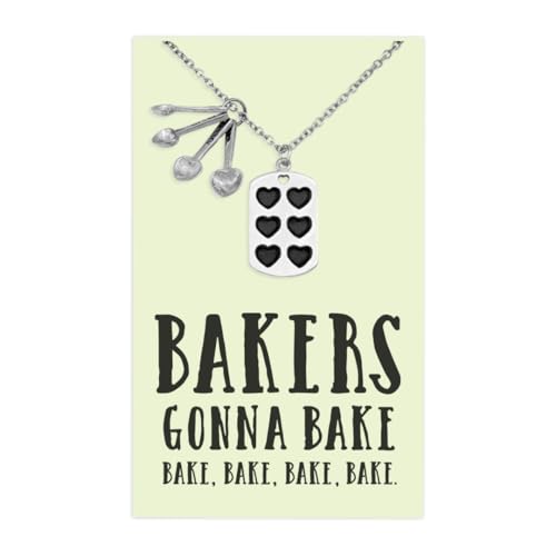 quan jewelry Gifts for Mom Measuring Spoons Pendant Necklace, Funny Baking Pun Quote Card, 16 inches to 18 inches, Handmade2