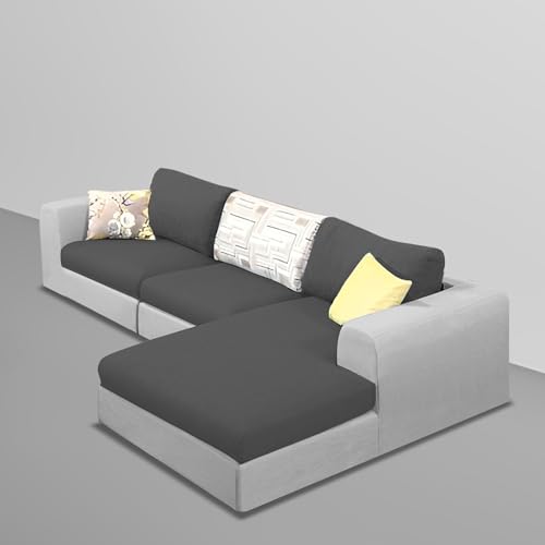 Image of Koza RHS 4 Seater L Shape Sofa Set for Living Room (Black Grey Fabric) Premium Fabric Sofa