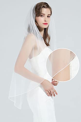 Beautelicate 1 Tier Wedding Bridal Veil Pencil Edge Ivory Fingertip Length #TOP1