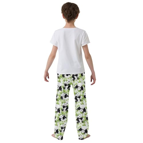 Funny Panda Leaf Boys Long Pants Soft Trousers Elastic Waist Kids Lounge Bottoms with Pockets S-XL3