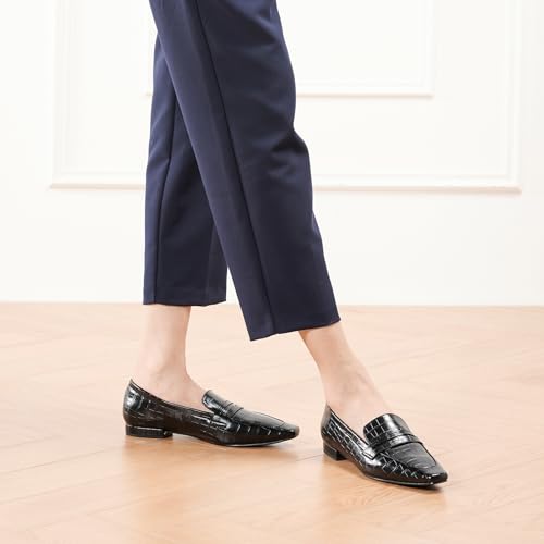 Image of C.Paravano Loafer Women Penny Loafers Flat Shoes for Women Slip On Shoes Crocodile-Embossed