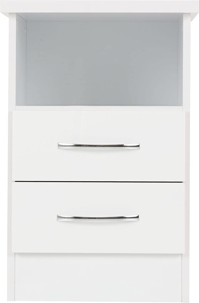 Furnisho Nevada 2 Drawer Bedside Chest Cabinet NightstandWhite Gloss