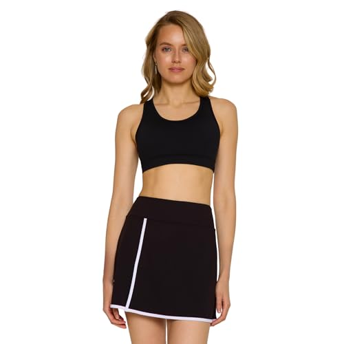 Danielle K. Women's Slit Active 15 inch Tennis Golf Casual Workout Skort with Built in Shorts 2 Pockets High Waist Breathable Black