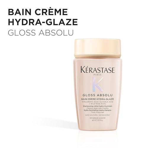 Image of Kerastase Gloss Absolu Creme Anti-Frizz Shampoo For Bouncy, Glossy Hair | Medium to Thick Hair | 4-Days Anti-Frizz | With Hyaluronic & Glycolic Acid, Wild Rose-In-Oil | 80ml