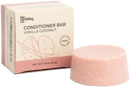 The Earthling Co. Conditioner Bar – Nourishing Plant Based Hair Conditioner for Men, Women and Kids - Vegan Formula for All Hair Types – Paraben, Silicone and Sulfate Free, Vanilla Coconut Scent, 1.8 oz
