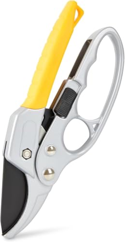 Image of JD FRESH Ratchet Pruning Shears 8 Inch, Sk-85 High Carbon Steel Gardening Scissor Plant Cutter for Flowers, Herbs, Hedge Plants, Stems, Branches, 3 Stage Ratchet, Safety Lock, Anti Slip Handle