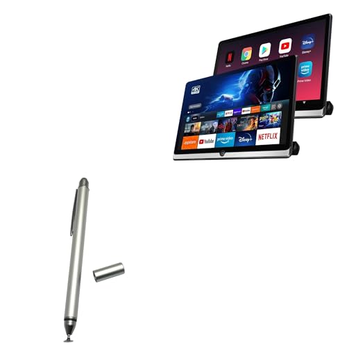 BoxWave Stylus Pen Compatible with Seventour 14 in Portable Car Monitor (4G + 64G ROM) - DualTip Capacitive Stylus, Fiber Tip Disc Tip Capacitive Stylus Pen - Metallic Silver