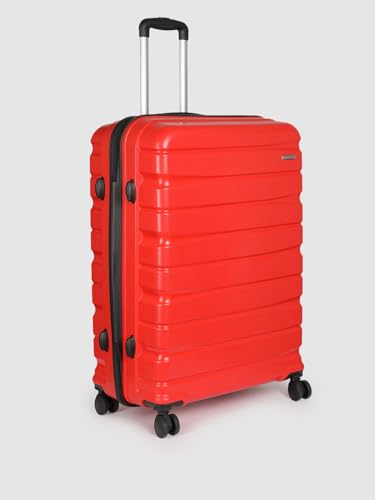 Image of Teakwood Unisex Trolley Bag for Travel, Hard Cabin Trolley Suitcase Bag, Numver Lock System 360 Degree 8 Rotating Wheels | Set of 3 (55, 65, 76 CM, RED)