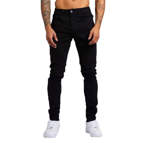 Men Skinny Jeans Mid Waist Stretchy Slim Fit Jeans Classic Light Wash Straight Leg Denim Pants