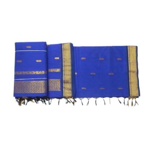 Image of Pure Kalyani Cotton Saree | Zari Border & Blouse Piece - Lata Gadwal Design | Traditional Saree