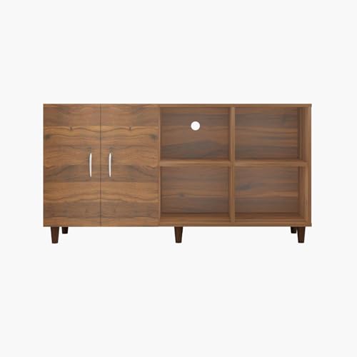 Image of VIKI Modern TV Unit for Living Room | Engineered Wood TV Cabinet with 2 Door Storage & 2 Open Shelves, Set Top Box Stand, Entertainment Unit, 140W x 74H x 40D cm | DIY | 1 Year Warranty (Walnut)