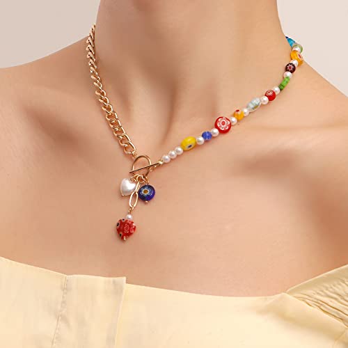 CJIAYUJEW Colorful Gold Chunky Heart Necklace for Women Heart Pendant OT Cuban Chain Necklace Boho Trendy Dainty Cute Heart Choker Necklace2