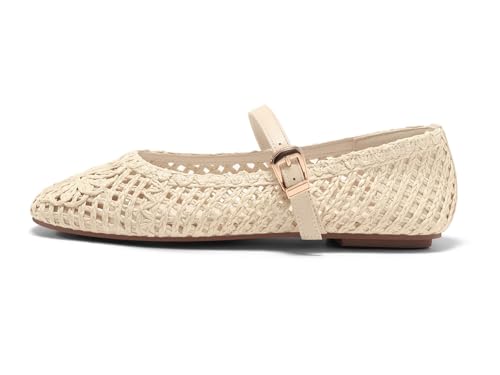 Image of Coutgo Womens Mary Jane Woven Flats Round Toe Ballet Flats Dressy Comfortable Slip On Shoes