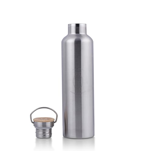 SANA Numerana Grabovoi Water Bottle 1L (34 oz) Stainless Steel | Water Activator Bottle Double-Walled Insulated Silver Bottle with Engraved Grabovoi Numbers (2.0 Version)