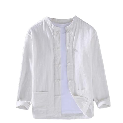 GUOYUXIAO Men's Tang Suit, Cotton Linen Long Sleeve, Chinese Style, Knot Button, Zen Tea Ceremony and Tai Chi Outfit4