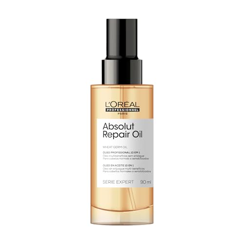 L’Oréal Professionnel Óleo 10 em 1 Absolut Repair, Multi-benefícios para cabelos secos e danificados, Repara e Promove Brilho, Com Gold Quinoa e Proteínas, 90ml