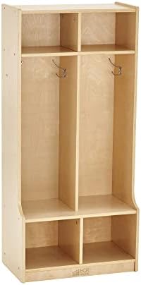 ECR4Kids-ELR-17231 Birch School Coat Locker for Toddlers and Kids, 2-Section Coat Locker with Bench and Cubby Storage Shelves, Commercial or Personal Use, Certified and Safe, 48” High, Natural