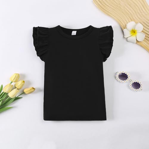 12M-7Y Toddler Baby Girls Ruffle Round Neck Blouse Kids Girl Solid Color Short T-Shirts Casual Tee Tops Bottom4