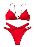SOLY HUX Women's 2 Piece Swimsuits Underwire Cut Out Bikini Set Bathing Suits Red L