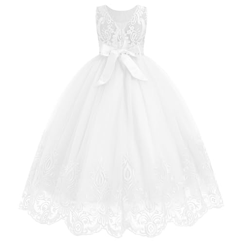 IDOPIP Flower Girl Dresses for Wedding Lace Tulle Princess Pageant Dresses for Girls Kids Prom First Communion Birthday Gowns2