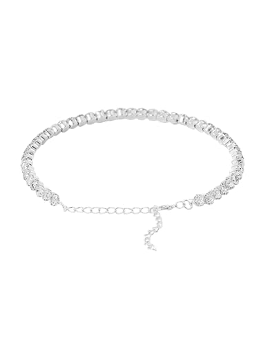 Image of Yellow Chimes Jewellery Set For Women And Girls White Crystal Jewellery Set For Women Silver Tone Crystal Choker Necklace Set Birthday Gift For Girls And Women For Wife