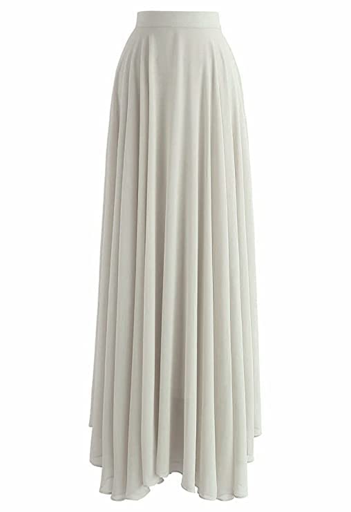 Georgette Flare Maxi Skirt Off-White-image-27