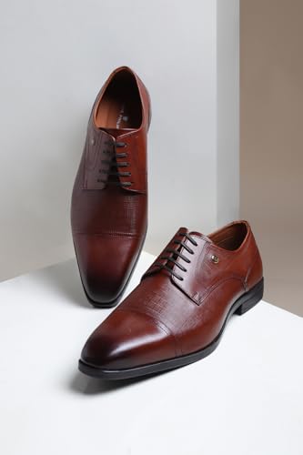 Image of Louis Philippe Men Premium Leather Breathable Lining Material Anti Slip with Heel TPR Sole Formal Derby Shoes