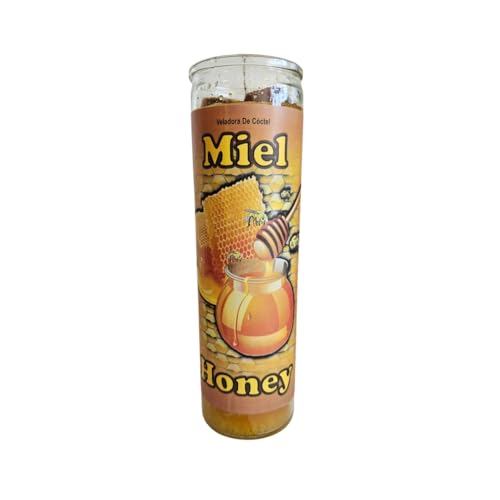 Honey Prepared Ritual Candle Veladora Preparada de Miel Sweetening & Attraction Prayer 120 Hour Yellow Glass Spiritual Candle for Intention & Devotional Use