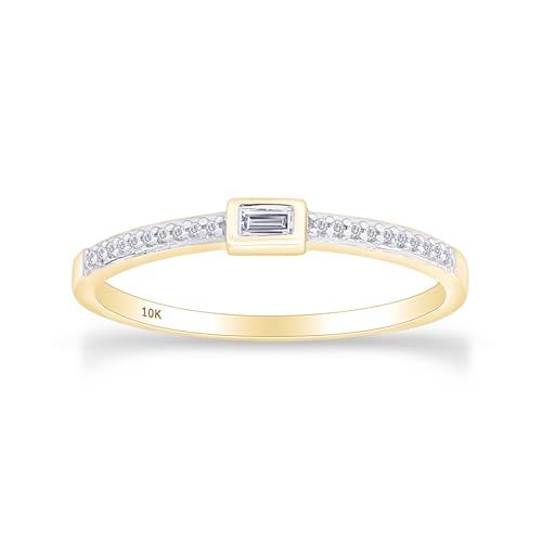 AFFY 1/10 Cttw Taper & Round Natural or Lab Grown Diamond Engagement Wedding Stackable Band Ring in 10k Solid Gold Or 925 Sterling Silver (I-J Color, I2-I3 Clarity, 0.10 Cttw) Gift For Her