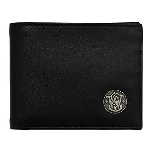 Smith & Wesson Bifold Wallet BLACK & DEEP BROWN Color, Men’s Birthday Gift, Handmade Bifold Wallet (Black)