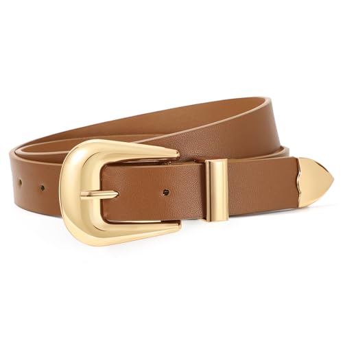 SUOSDEY Women Leather Belt for Jeans Pants, Ladies Waist Belt Western Belt with Gold Silver Buckle