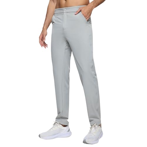 DENGJIAMY - Pantalones casuales de senderismo para hombre, pantalones de trabajo de secado rápido con bolsillos con cremallera, pantalones casuales de pierna recta, ajuste regular, gris, M