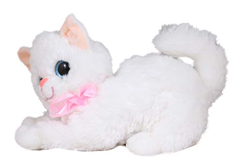 Image of Tickles Cute Laying Cat Glitter Eye Soft Stuffed Plush Animal Toy for Kids Birthday Gift (Color: White Size: 25 cm)