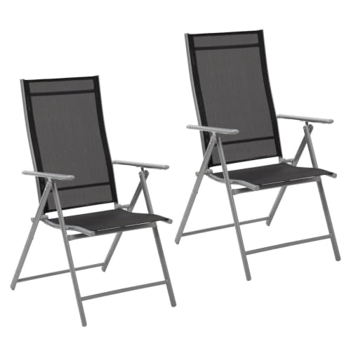 LOLAhome 2 sillas Camping jardín y terraza Plegables y reclinables de 7 Posiciones de Acero Gris con Epoxi anticorrosión y textileno Reforzado Negro