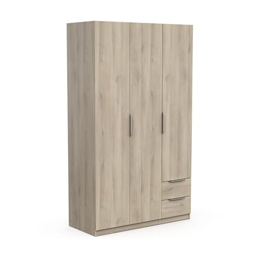 Demeyere Armoire Dressing avec Penderie Moderne 3 Portes 2 Tiroirs 4 Niches – Coloris Chêne Kronberg - 119,4 x 51,1 x 203 cm