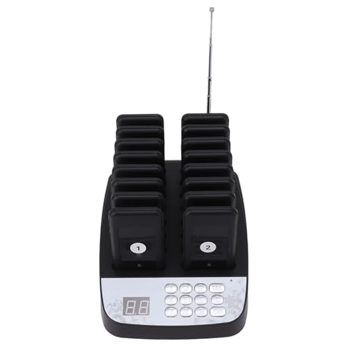 Black 16 Pieces Distancing Pagers System Vibration Beep Light Flashing Cafe Cuisine (US Plug)