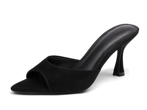 Image of Coutgo Womens Heeled Mules Pointed Peep Toe High Heels Slip On Backless Mule Sandals Dress Shoes