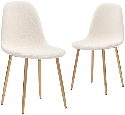 CangLong Velvet Cushion Seat Back, Mid Century Metal Legs for Kitchen Dining Room Side Chair, Set of 2, Cream