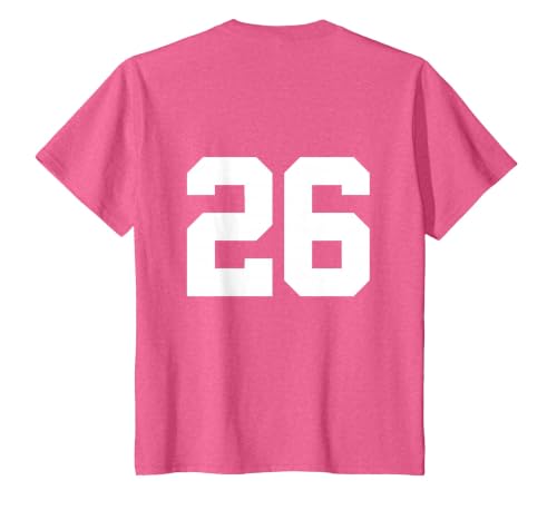 Number 26 (on Back) Sports Team Jersey Number T-Shirt, Youth, Pink Heather, Large