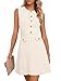 MEROKEETY Women's Formal Work Mini Dress Casual Summer Sleeveless Elegant Button Bussiness Office Outfits, Ivory, Small