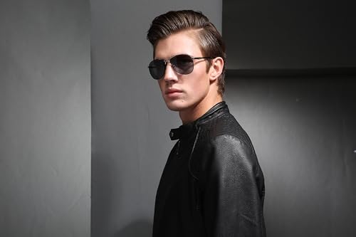 Image of Polarized Aviator Sunglasses for Men | Alloy Frame UV Protected Anti-Glare Goggles for Outdoor Driving Riding Fashion Beach | Stylish Sunglasses for Men | Silver Gun Black (Large)