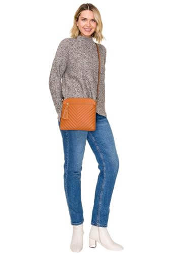Image of FashionPuzzle Chevron Quilted Medium Crossbody Bag with Tassel Accent