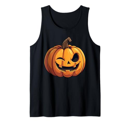 Disfraz divertido de calabaza de Jack O Lantern Wink para Halloween Camiseta sin Mangas