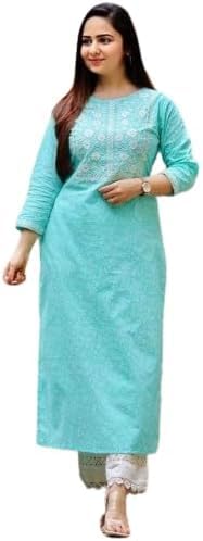 Kurti droit coton femme broderie main pantalon tunique indienne traditionnelle