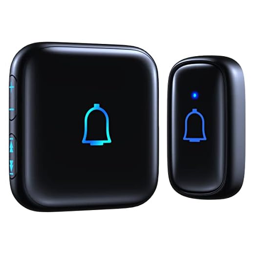 Wireless Door Bell with IP66 Waterproof 1000 Feet and 7 Adjustable Volume Levels 56 Melodies Battery Operated Mini Doorbell Chime and Mute Mode with LED Flashing (Black)