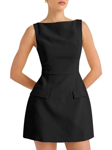 BORIFLORS Women's Sexy Bodycon Boat Neck Mini Dresses Elegant Classy Work Party Short Dress